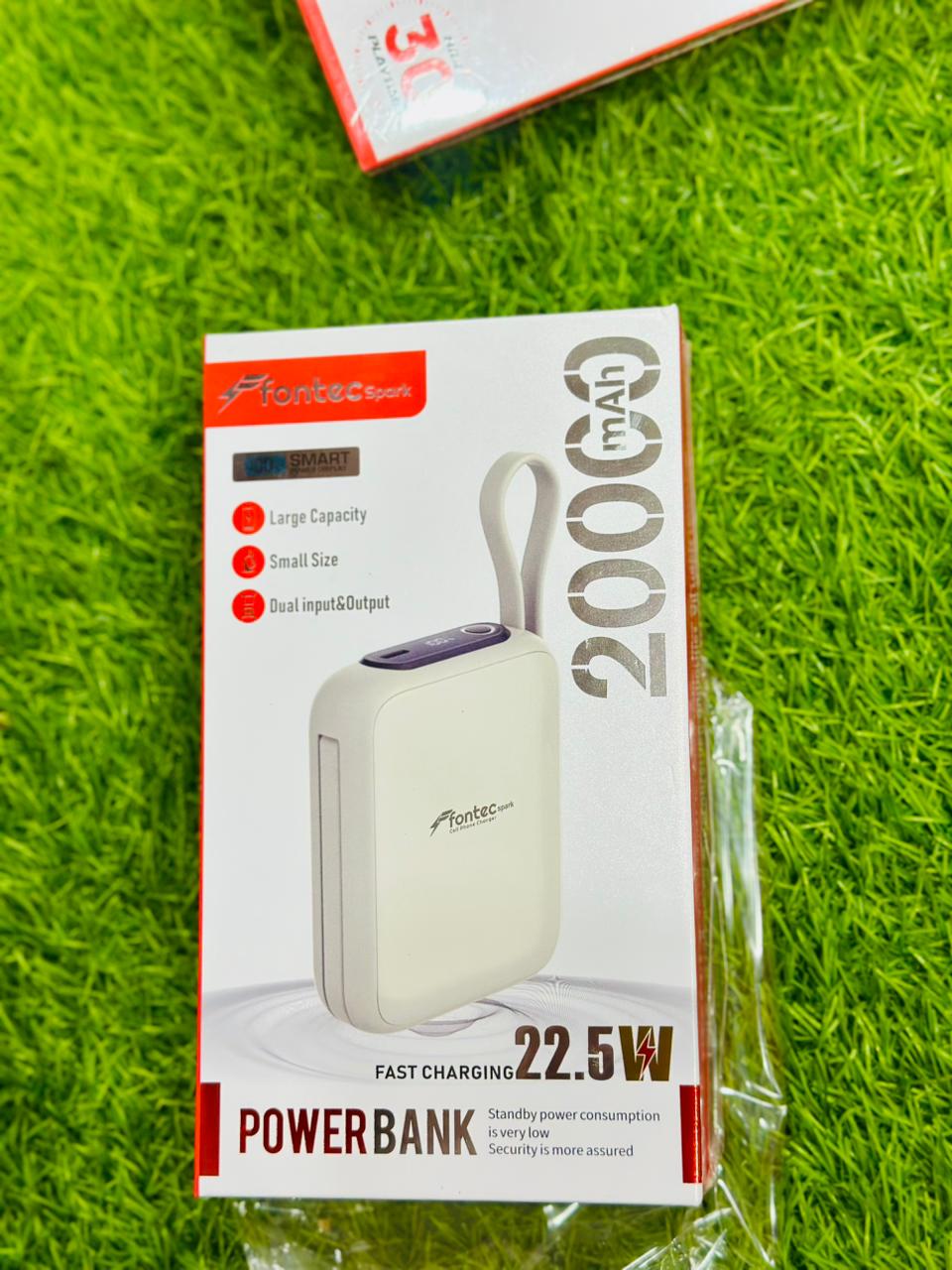 Fontec SPARK 20000mAh Power Bank – 225W Super Fast Charging, Built-in Type-C Cable, LED Display, USB-A & Type-C Ports