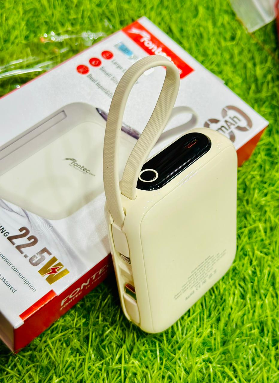 Fontec SPARK 20000mAh Power Bank – 225W Super Fast Charging, Built-in Type-C Cable, LED Display, USB-A & Type-C Ports