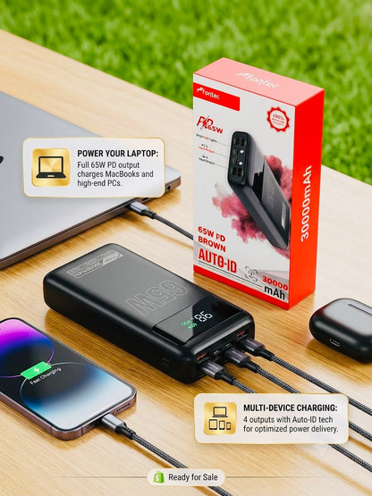 Fontec PowerBeast 30000mAh Fast Charging Power Bank | 22.5W PD Fast Charge | 4 USB Outputs | LED Light | Dual Input