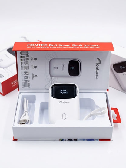 Fontec Bolt Mini 10000mAh Power Bank | 22.5W Fast Charging | Smart Power Display | Dual Built-in Cables | Compact Portable Design