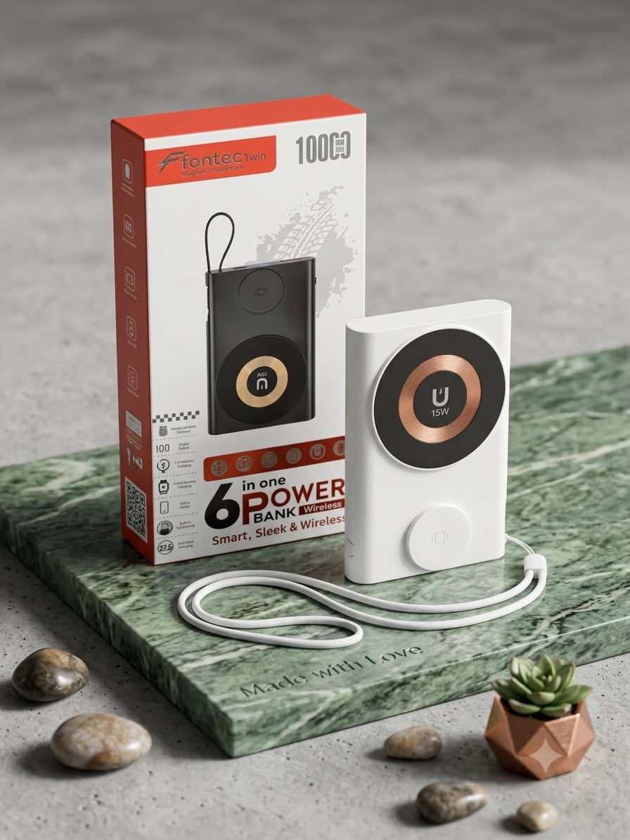Fontec Twin Magnetic Wireless Power Bank 10000mAh | 22.5W Fast Charging | Digital Display | Dual Ports | MagSafe Compatible