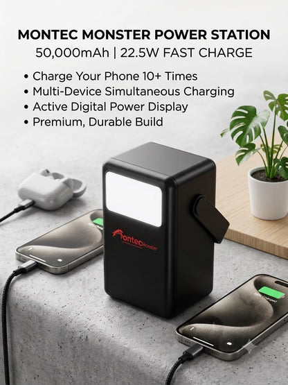 Fontec Monster 50000mAh Power Bank | 22.5W Fast Charging | Large Capacity Lithium Battery | LED Flashlight | 2 Type-C Inputs | 4 Outputs