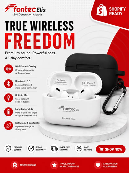 Fontec Elix 2nd Generation Earpods – ANC Active Noise Cancellation, Smart Sensor Control, Premium Wireless Audio