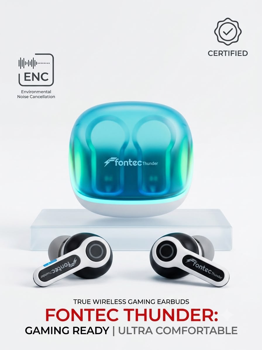 Fontec Thunder Bluetooth 5.3 Wireless Stereo Earbuds – Premium Sound, ENC Noise Cancellation, Smart Touch Control, Long Battery Life