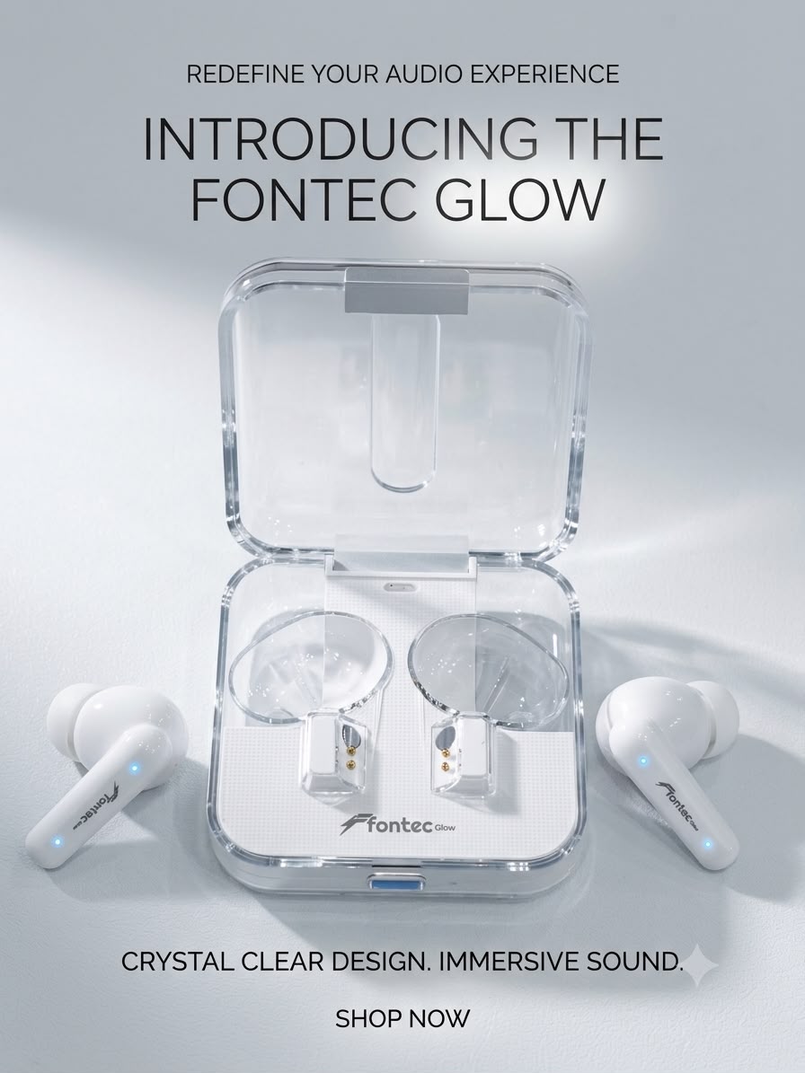 Fontec Glow Wireless Earbuds Bluetooth 5.3 – Intelligent Touch Control, Heavy Bass, Comfortable Fit, 200mAh Charging Case