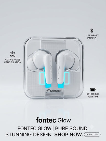Fontec Glow Wireless Earbuds Bluetooth 5.3 – Intelligent Touch Control, Heavy Bass, Comfortable Fit, 200mAh Charging Case