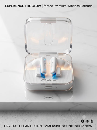 Fontec Glow Wireless Earbuds Bluetooth 5.3 – Intelligent Touch Control, Heavy Bass, Comfortable Fit, 200mAh Charging Case