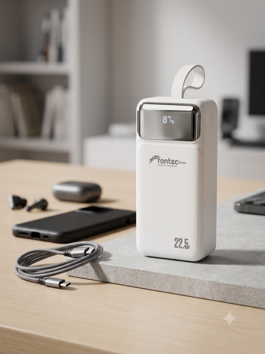 Fontec ETRON 30000mAh Power Bank PD 22.5W Fast Charging with Built-in Type-C & Lightning Cables | LCD Display