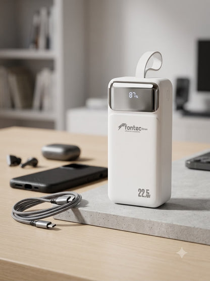 Fontec ETRON 30000mAh Power Bank PD 22.5W Fast Charging with Built-in Type-C & Lightning Cables | LCD Display