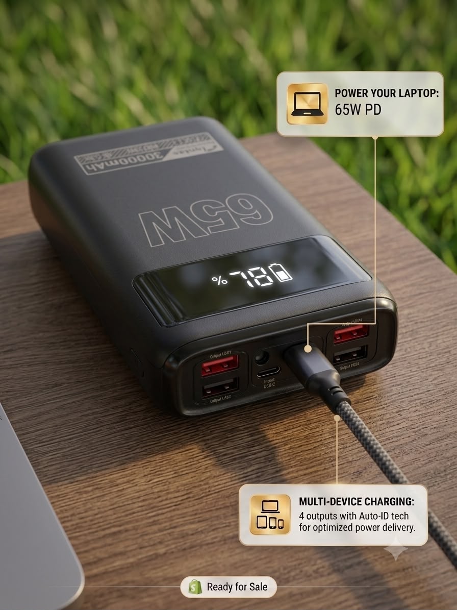 Fontec PowerBeast 30000mAh Fast Charging Power Bank | 22.5W PD Fast Charge | 4 USB Outputs | LED Light | Dual Input
