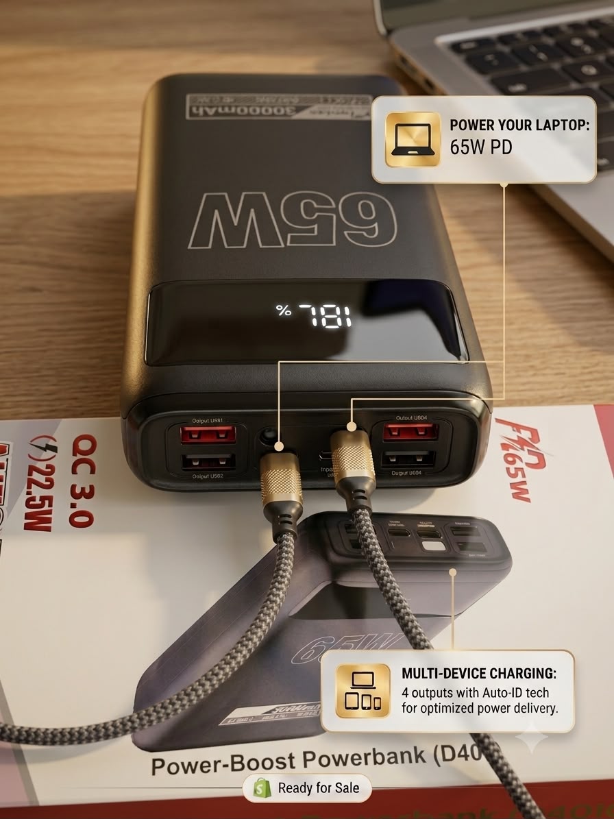 Fontec PowerBeast 30000mAh Fast Charging Power Bank | 22.5W PD Fast Charge | 4 USB Outputs | LED Light | Dual Input