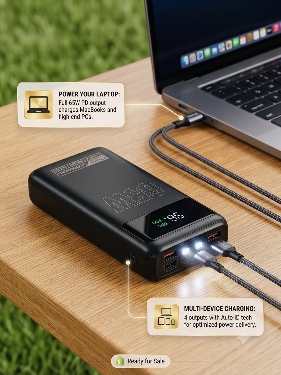 Fontec PowerBeast 30000mAh Fast Charging Power Bank | 22.5W PD Fast Charge | 4 USB Outputs | LED Light | Dual Input